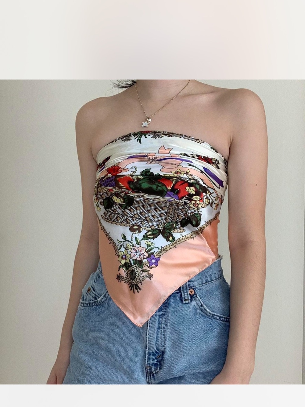 Lulu's Women’s Peach and Ivory Floral Bandana Tube Top
